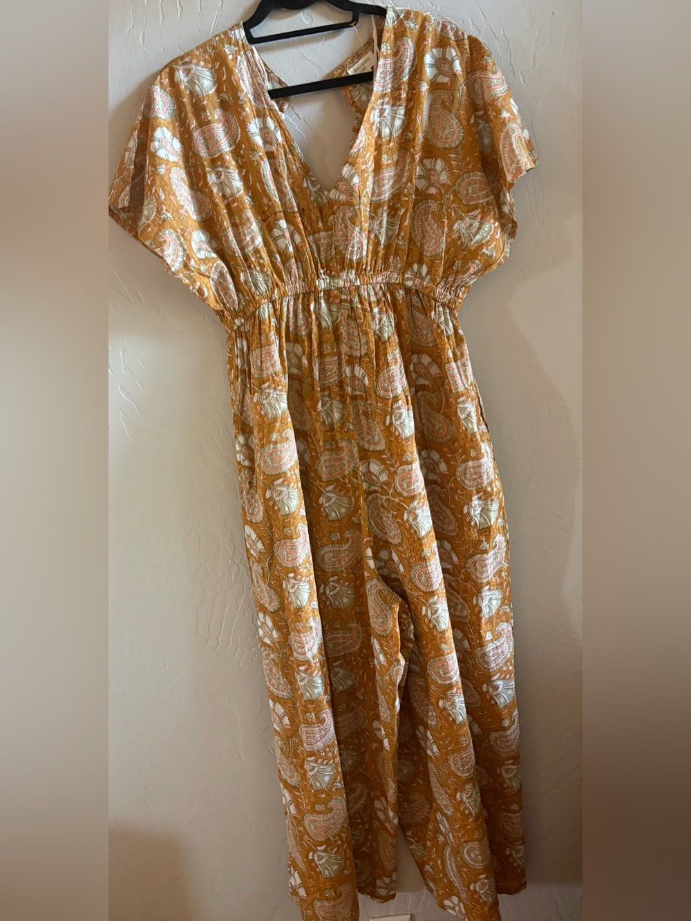 NWT world market Casual Floral V-Neck Jumpsuit in Mustard - Picture 7 of 9